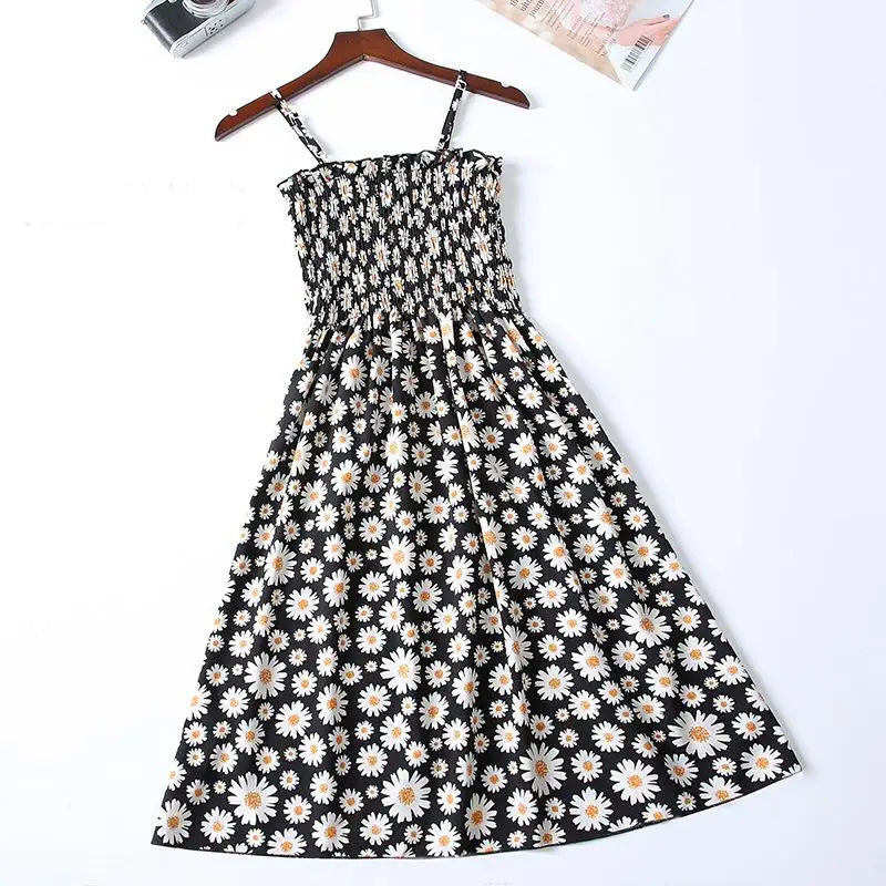 Floral Chiffon Spaghetti Strap Mini Dress | Ruffled Slash-Neck Elastic Waist Sundress | Tiered Spring/Summer Slim Fit A-Line Dress Luxegan