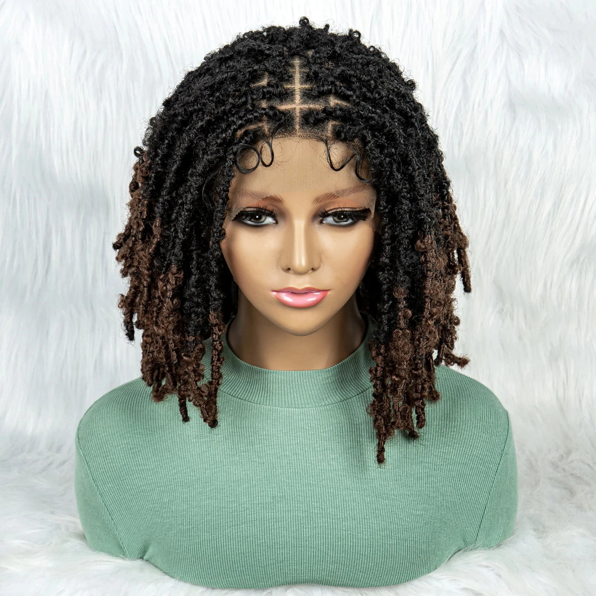 KIMA Pelucas trenzadas sintéticas de 14 pulgadas Peluca frontal de encaje Pelucas trenzadas 9x6 Trenzas de caja sin nudos con pelo de bebé para mujeres negras