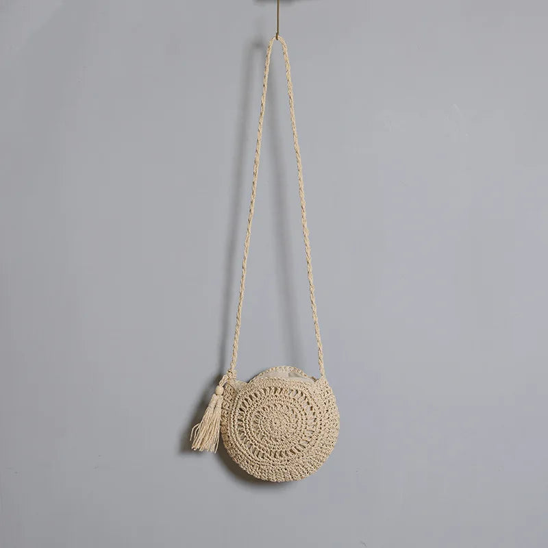 Round Soft Paper Rope Shoulder Bag | Tassel Summer Beach Handmade Crossbody Bag Luxegan