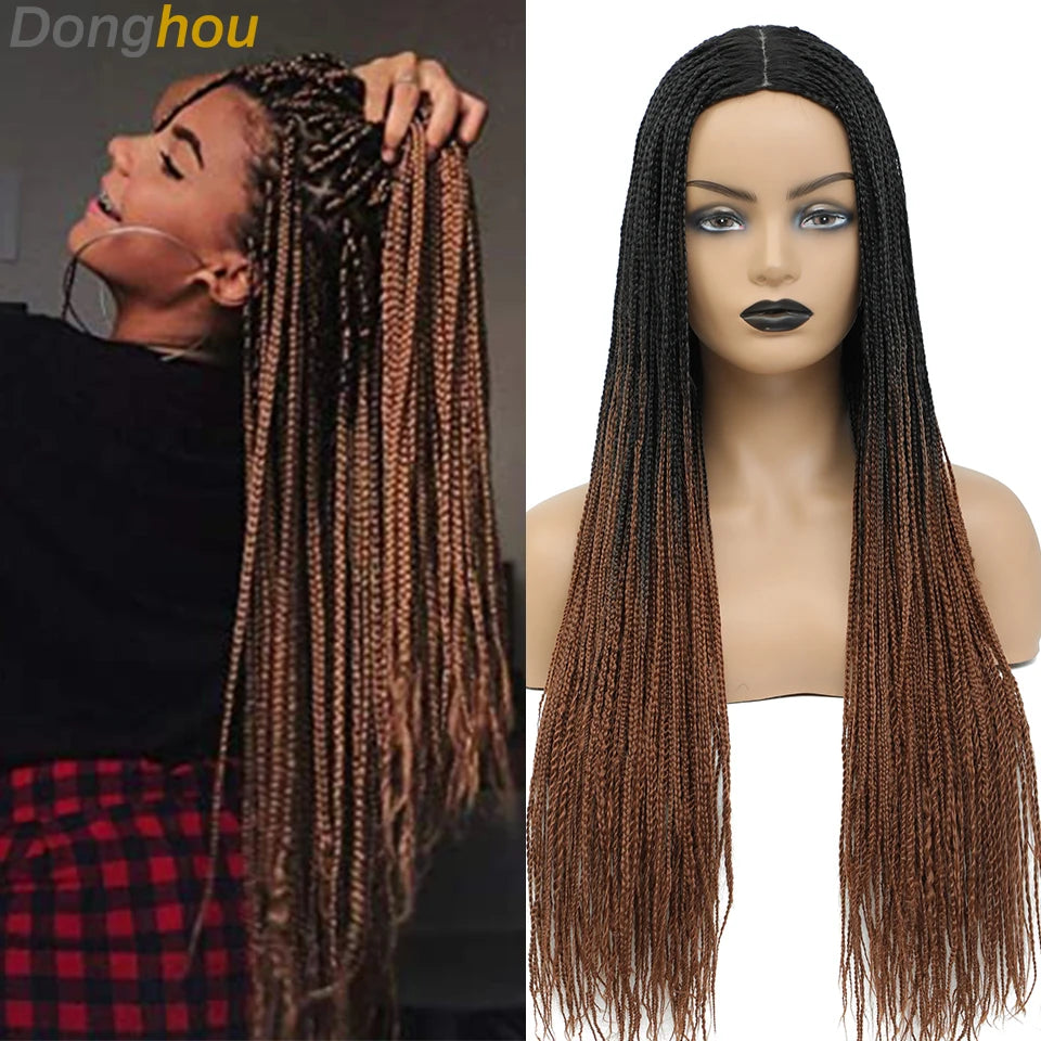 New Style Ombre Box Braided Wigs For Women Braided Wig Fake Scalp Wholesale Wigs Perruque Longue Synthétique Braiding Hair Wig Luxegan