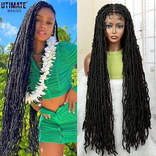Super Long 36 Inches Synthetic Full Lace Dreadlock Box Braided Wigs for Afro Black Women Black Knotless Braiding Wigs Luxegan