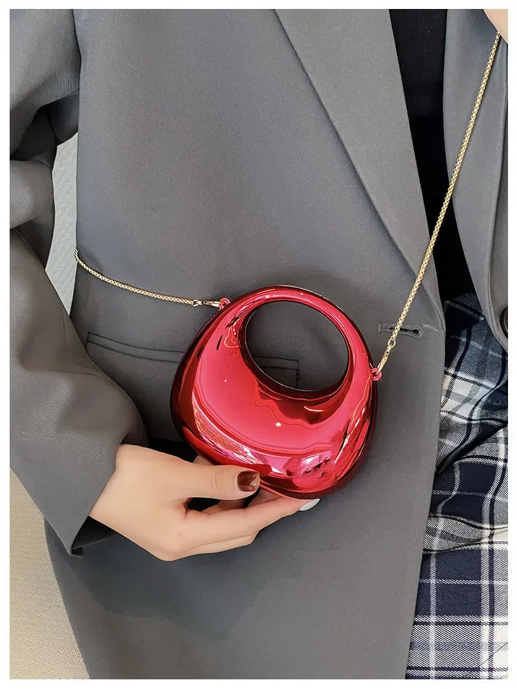 Metallic Half-Moon Minaudiere | Hard Crossbody & Clutch Luxegan