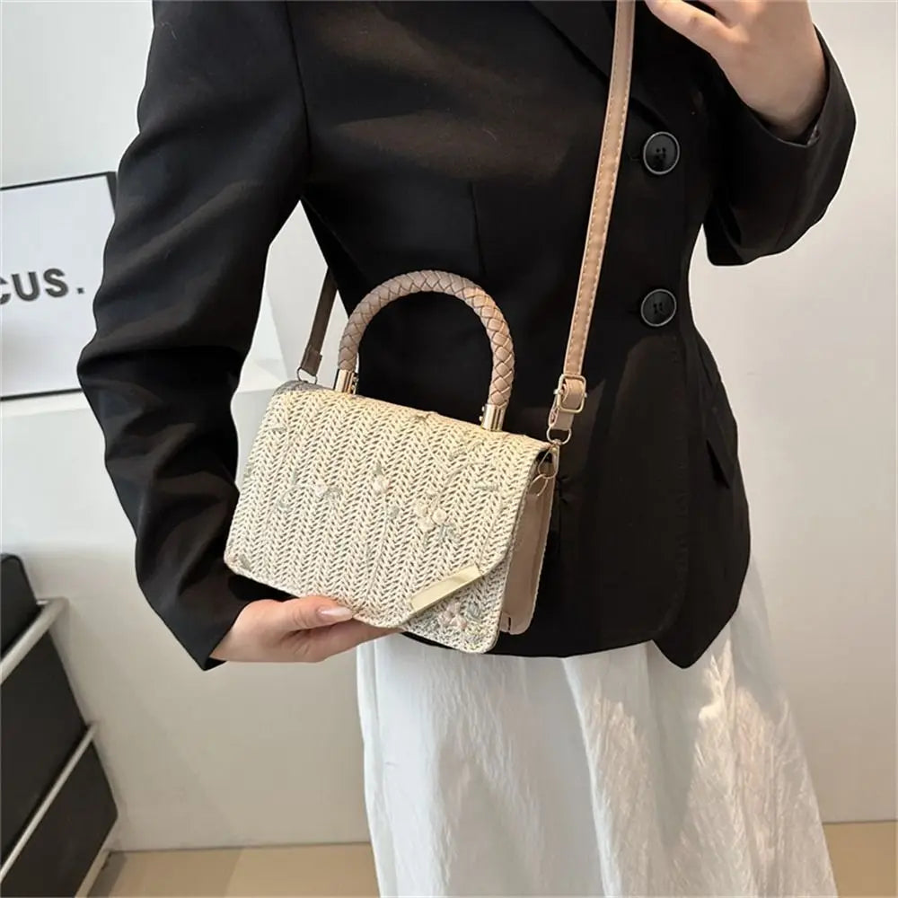 Women's Summer Bohemian Straw Bag | Woven Beach Crossbody & Rattan Braid Grass Vacation Bag (Girls Shoulder Messenger Handbag) Luxegan