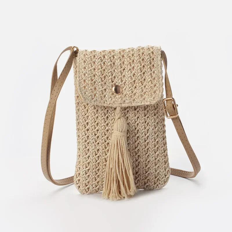 Straw Beach Bag | Bohemian Style Tassel Mini Crossbody Luxegan