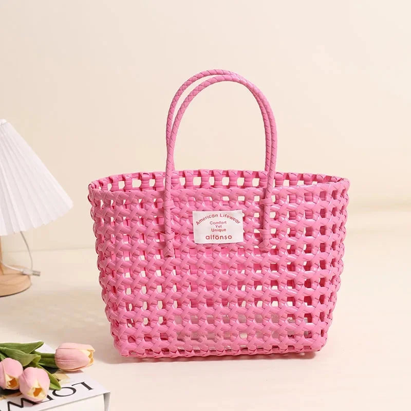 Hollow Out Plastic Woven Tote Bag | Summer Beach & Vacation Handbag Luxegan