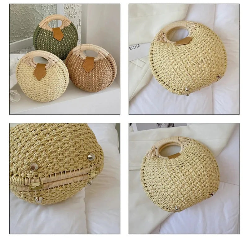 Straw & Rattan Circular Tote | Luxurious Designer Brand Summer Shoulder Bag Luxegan