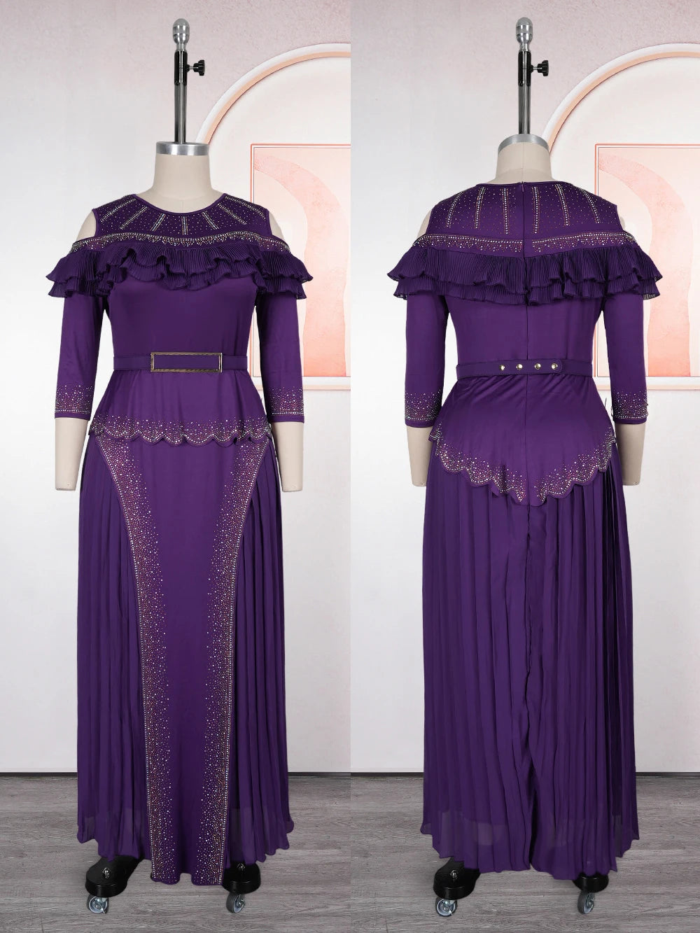 Wedding Party Prom Dress Dubai African Women Luxury Ruffle Pleated Long Dress Ankara Dashiki Turkey Clothes Formal Occasion Gown