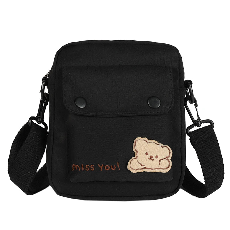 Cute Bear Nylon Bag | Preppy Mini Crossbody & Shoulder Purse Luxegan