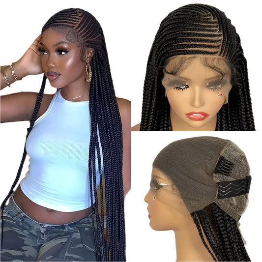 34" Full Lace Braided Wig | Knotless Box Braids | Baby Hair | Kanekalon Synthetic Hair | Black Women