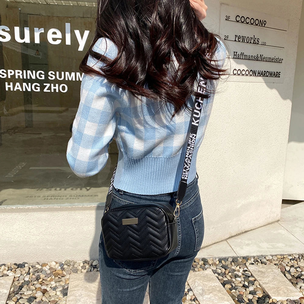 Fashion Wave Pattern Women's Shoulder Bag | Solid Color Crossbody Bag & PU Leather Wide Strap Purse (Female Handbags)