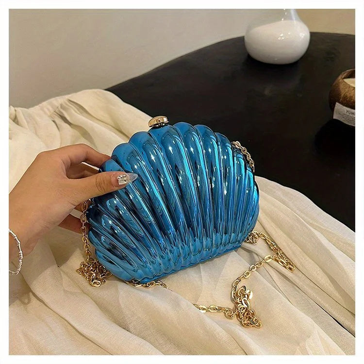 Y2K Retro Shell Clutch | Mini Crossbody with Metallic Finish Luxegan