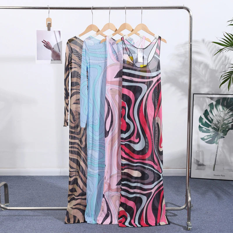 Print O-Neck Sleeveless Slim Fit Straight Midi Dress – Natural Waist, Cotton Blend, Spring/Summer Luxegan