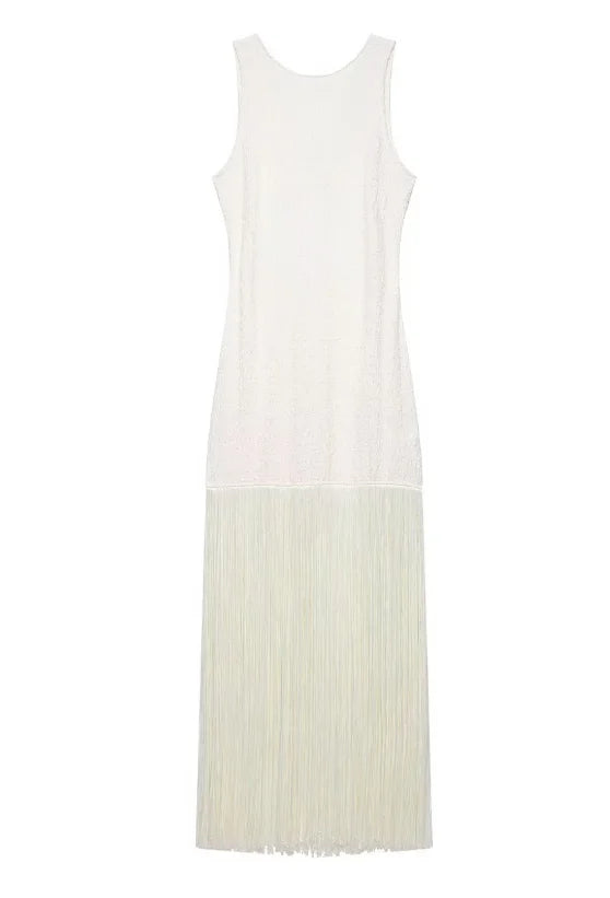 Solid V-Neck Sleeveless Hollow Out Slim Fit Sheath Ankle-Length Dress – Natural Waist, Spring/Autumn Luxegan