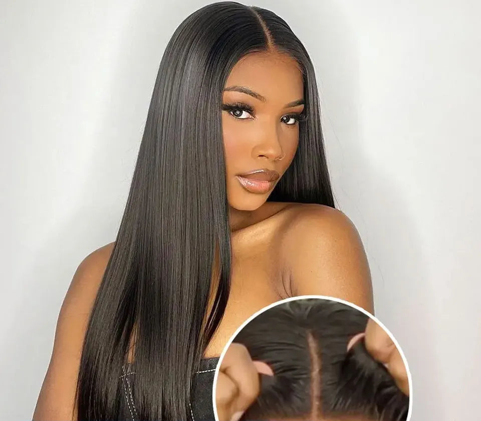 Bone Straight Glueless Lace Closure Wig | 180% Density Pre-Cut & Pre-Plucked Swiss Lace Wig | 100% Brazilian Remy Human Hair 6x4 or 5x5 Wear-and-Go Straight Wig for Women Luxegan