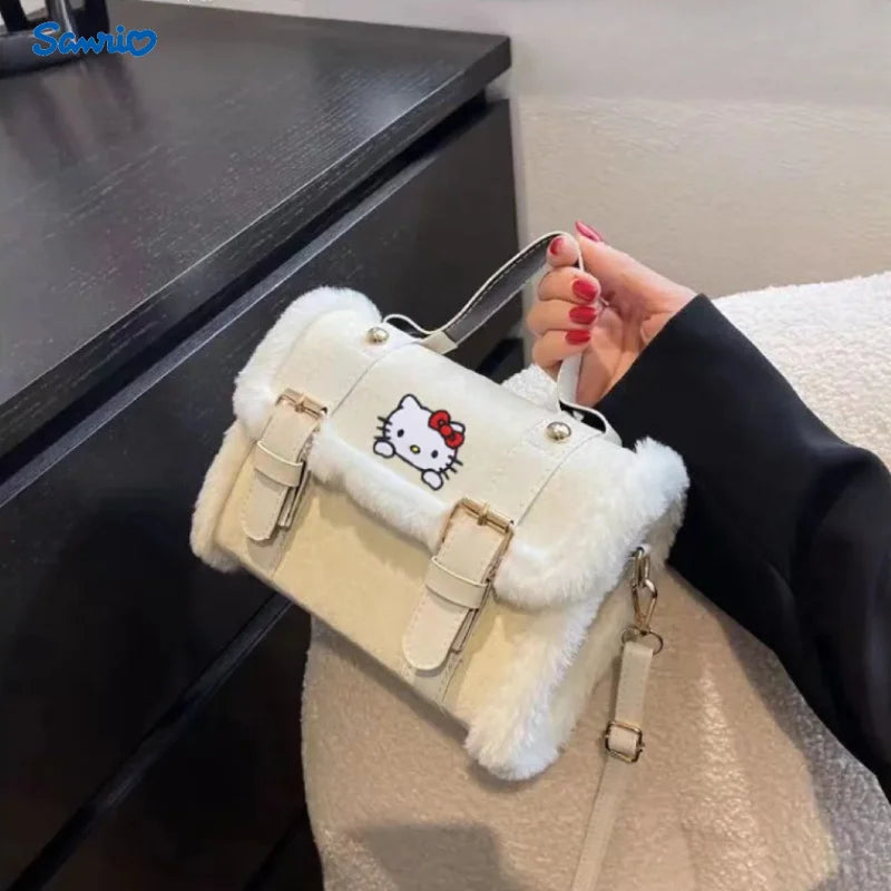 Hello Kitty Lambswool Velvet Crossbody Bag | French Korean Style Soft Small Square Purse (Women) Luxegan