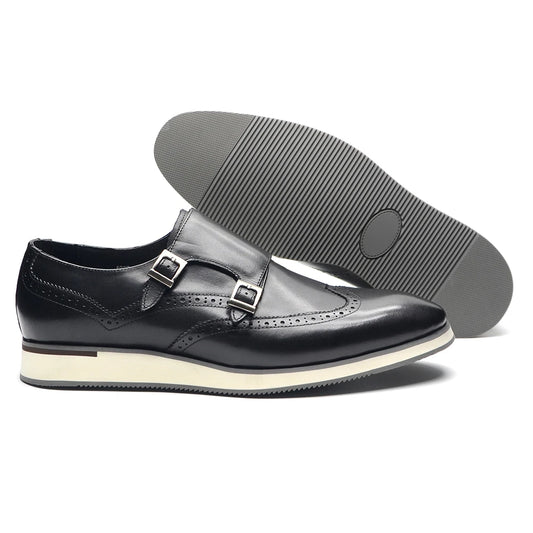 Classic European Luxury Monk Strap Sneakers | Sophisticated Double Buckle Wingtip Brogue | Elegant "Genuine Cow Leather & Suede" Silhouette | "Dignified" Sheepskin Insole & Non-Slip Rubber for Radiant Versatile Styling Luxegan