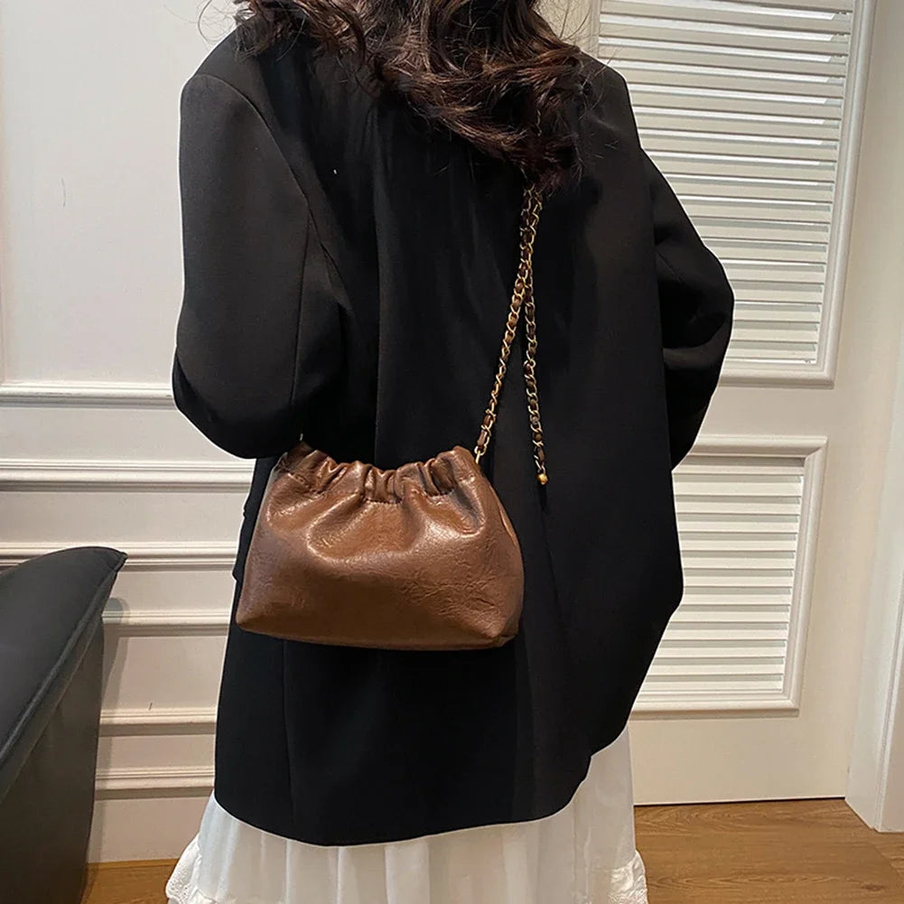 Stylish Women's Chain Shoulder Bag | Versatile Pleated Hobo Crossbody Tote Bag | Soft Satchel Sling Purse Luxegan