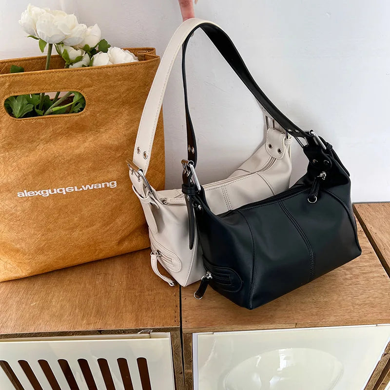 Y2K Style Shoulder Bag | Trendy Motorcycle Handbag & Minimalist Shoulder Purse Luxegan