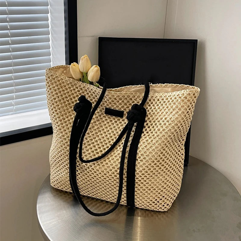 Woven Straw Tote Bag | Large Capacity Beach & Vacation Handbag Luxegan