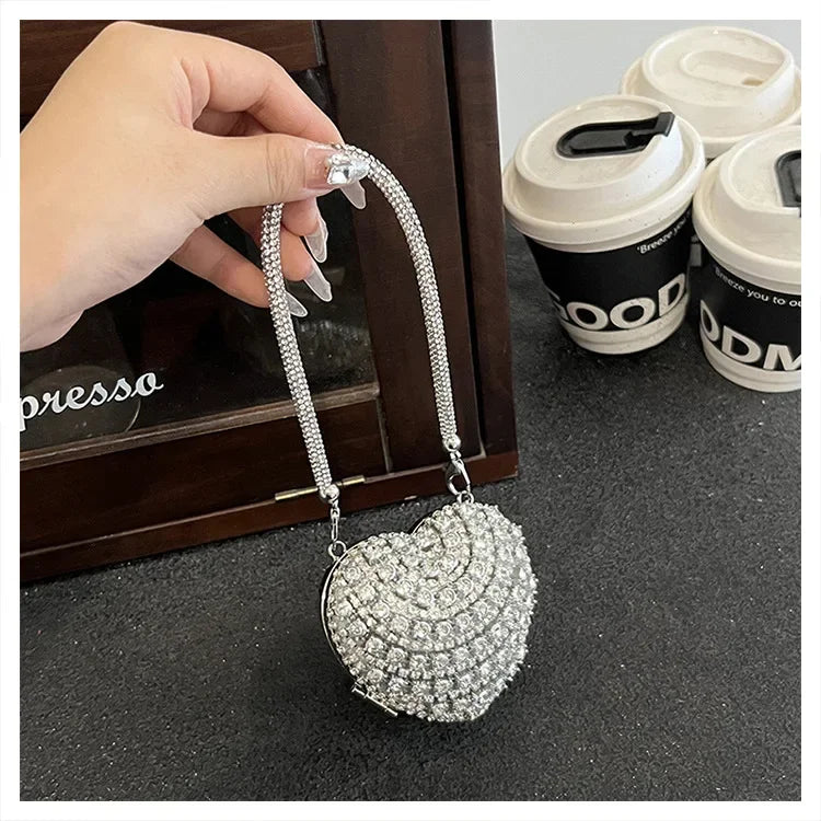 Luxury Mini Diamond Inlay Heart-Shape Crystal Clutch | Rhinestone Evening Bag Luxegan