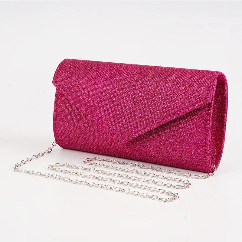 Women Envelope Evening Bag Glitter Ladies Chain Shoulder Bags | Shiny Silver Long Purse Female Wedding Party Clutches Mini Handbag Luxegan