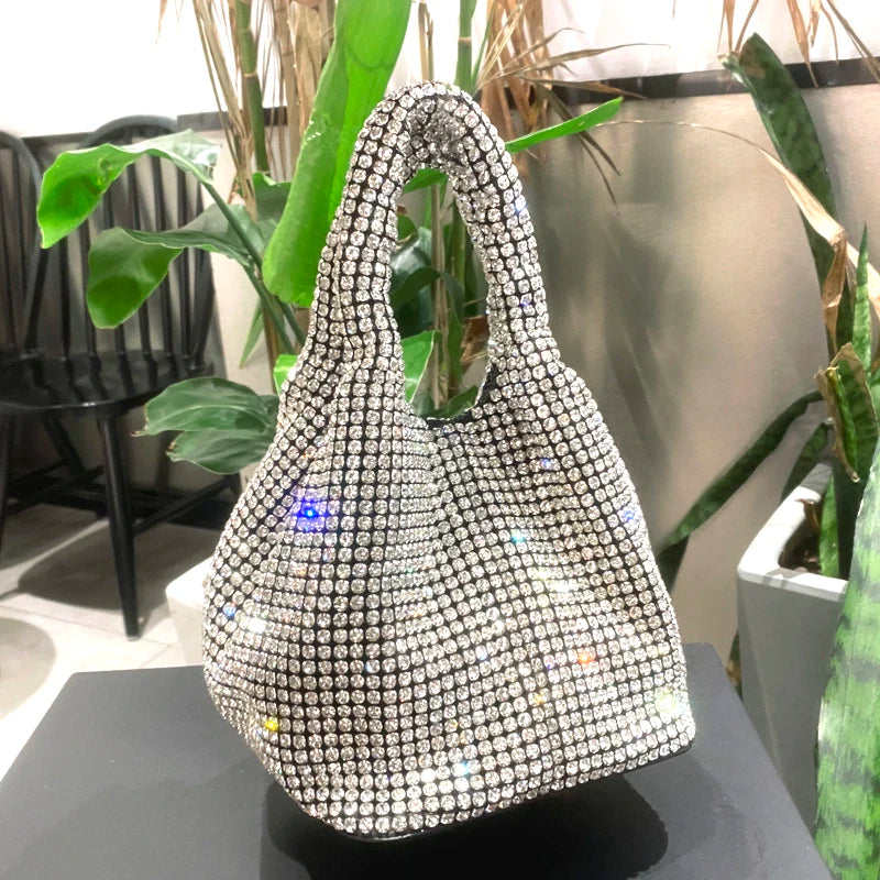 Shiny Crystal Bucket Bag | Luxury Designer Evening Clutch Luxegan