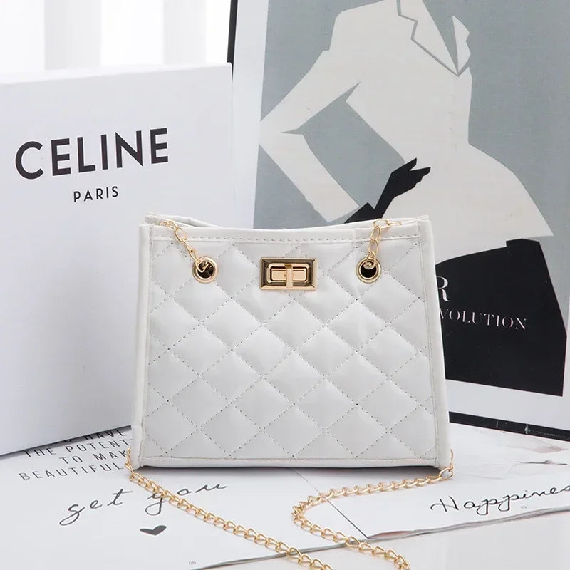 Women's Tote Bag with Chains | Diamond Lattice Underarm Luxury Shoulder Bag for Ladies (Designer Handbag for Parties) Luxegan