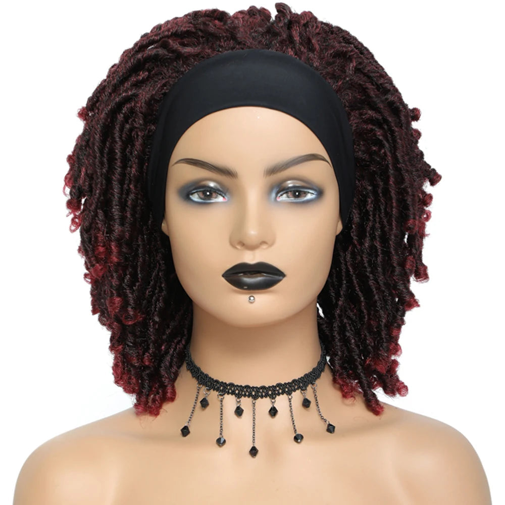 Soft Faux Locs Headband Wig - 6 Inch Ombre Dreadlock Wig for Black Women - Curly Braided Synthetic Wig with Headband - 1B, Burgundy, 27, 30, 613 Options Luxegan