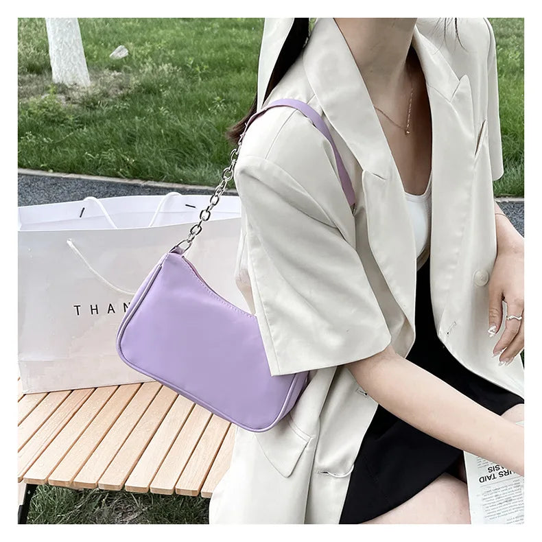 Shoulder Bags Women Underarm Chain Bag | PU Candy Colors Zipper Summer Simple Students Daily Casual Handbags Luxegan