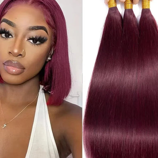 Brazilian Virgin Straight Hair Bundles – 1B/99J Burgundy Red 12A Grade 100% Human Hair Weave (1, 2, 3 & 4 Pcs)