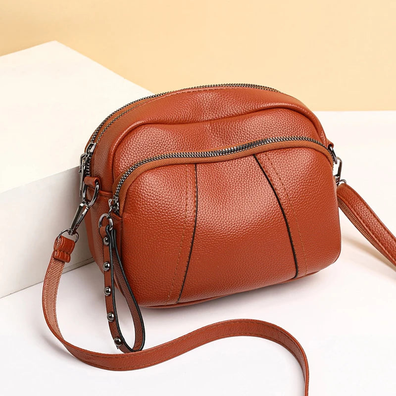 Soft PU Leather Mobile Phone Bag | Simple Rivet Crossbody Satchel Luxegan