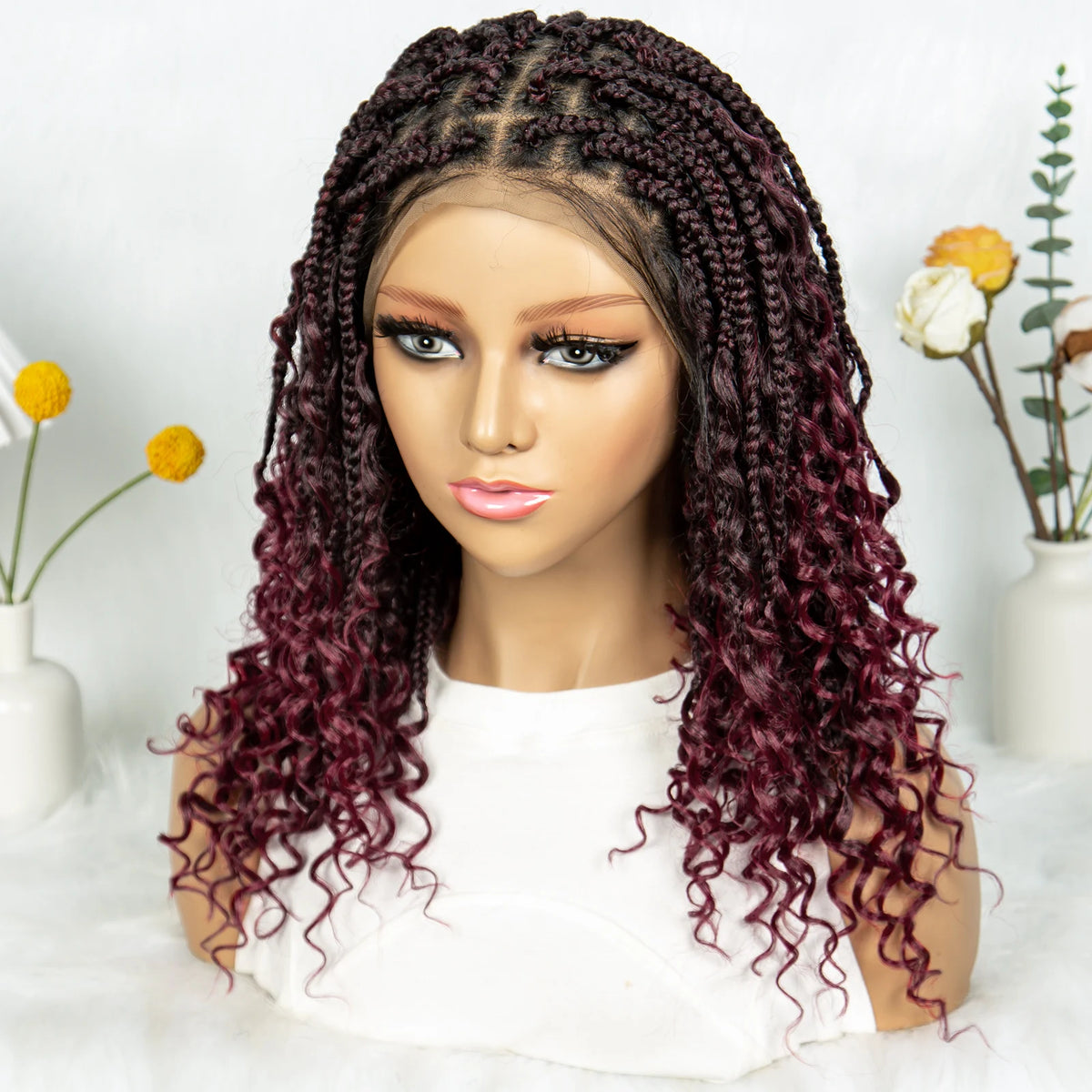 16 Inch Boho Knotless Box Braided Wig | Full Lace | Curly Ends