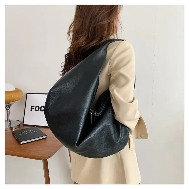 Big Black Shoulder Bag | Large Hobo Shopper Bag & Soft Leather Crossbody Handbag Luxegan
