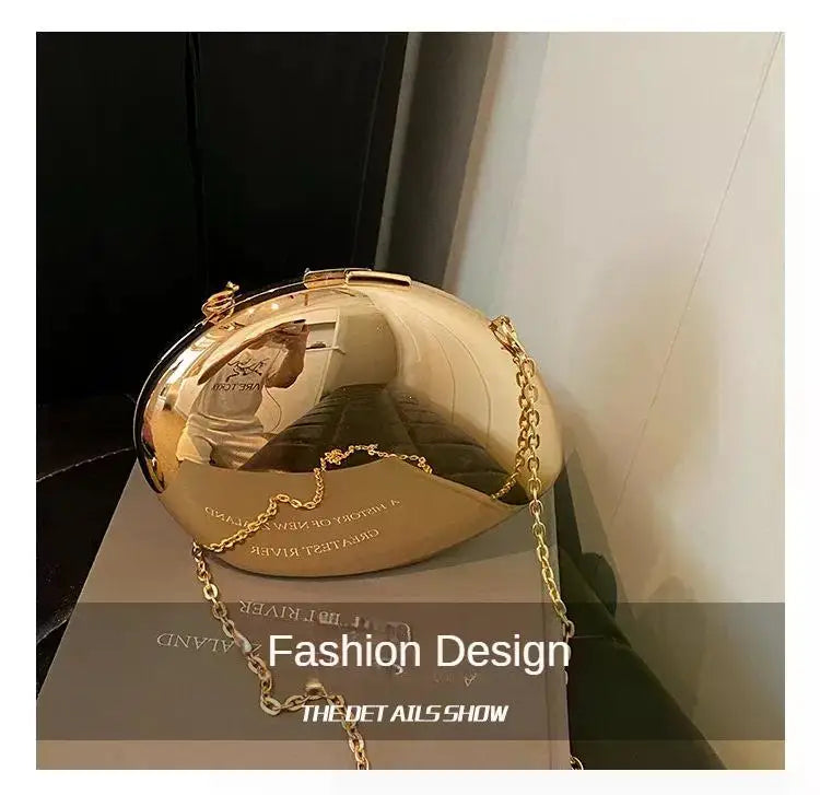 Metallic Acrylic Shell Clutch | Designer Gold/Silver Shiny Shoulder Purse Luxegan