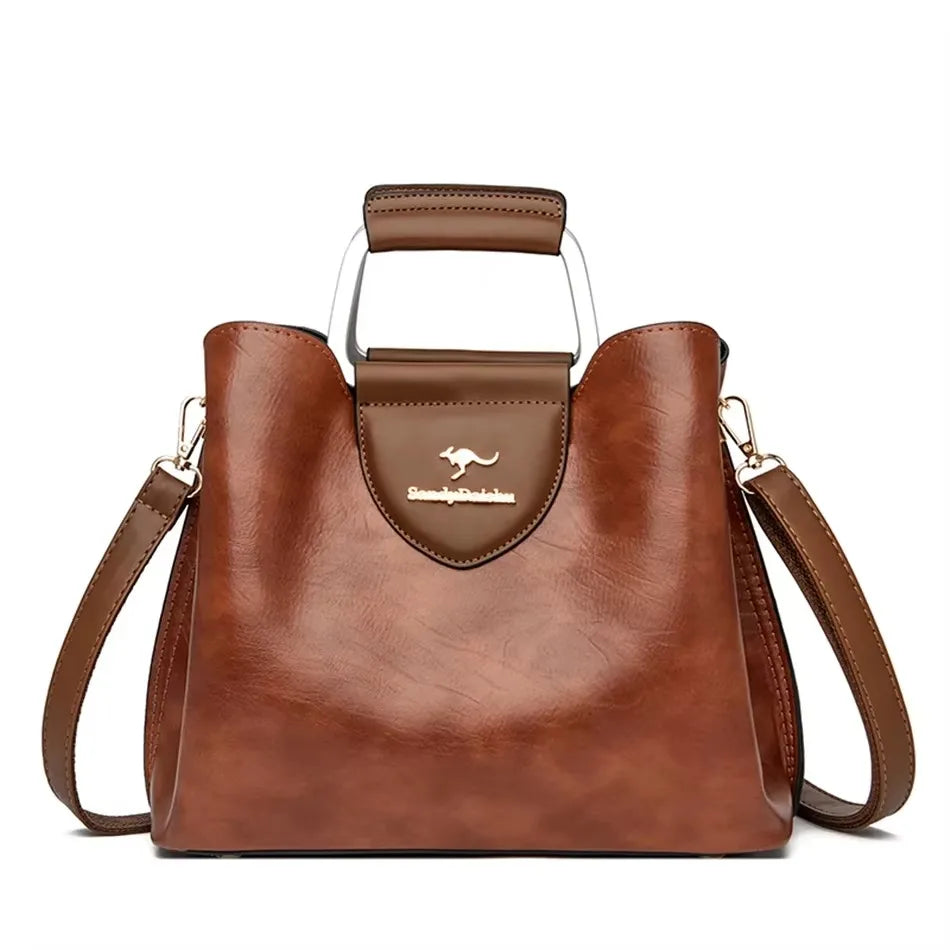 Genuine Soft PU Leather Handbags for Women | Vintage Shoulder Tote Bag & Large Capacity Purse