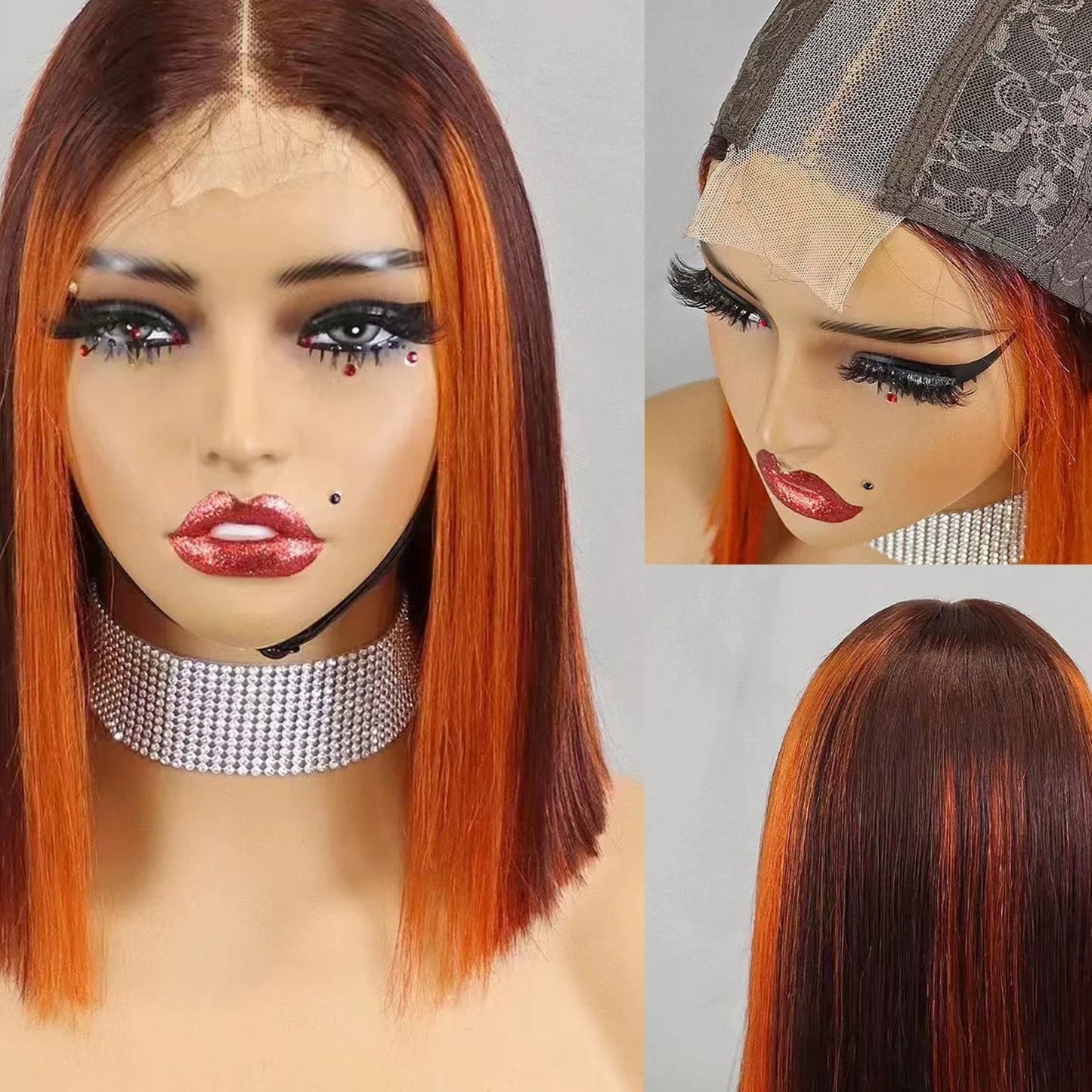 Super Double Drawn Bone Straight Short Bob Wig - 100% Burmese Remy Human Hair Glueless Wig - Transparent Swiss Lace Closure Pre-Plucked Straight Bob Wig for Women (4-16 Inch) Luxegan