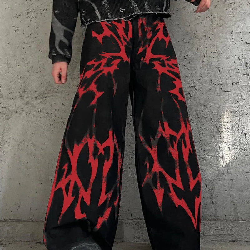 Printed Gradient Pattern Trousers | Sophisticated Mid-Waist Wide-Leg Silhouette | Elegant "Full-Length" Leisure Pantalons | "Dignified" Button Fly Casual Bottoms for Radiant Versatile Styling Luxegan
