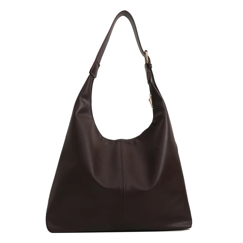 PU Leather Solid Hobo Bag | Soft Trendy Retro Large Capacity Commute Tote Luxegan