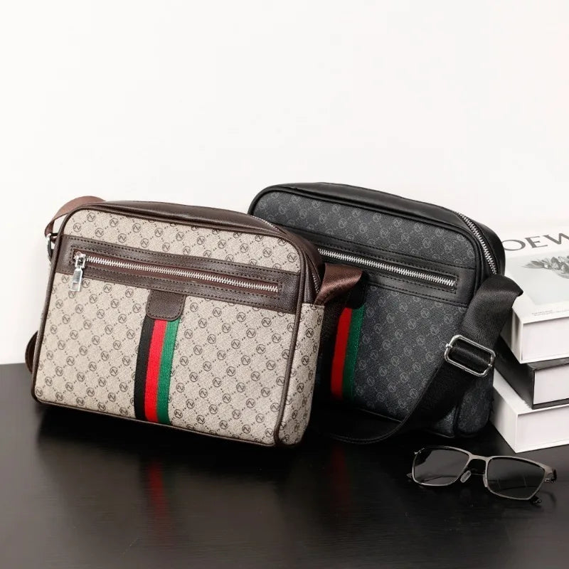 Fashion Men's Luxury Brand Crossbody Bag | Sophisticated Letter Printed Shoulder Messenger Bag | High-End Designer Sling Satchel | Versatile Men’s PU Leather Side Bag with Smart Partitioning Luxegan