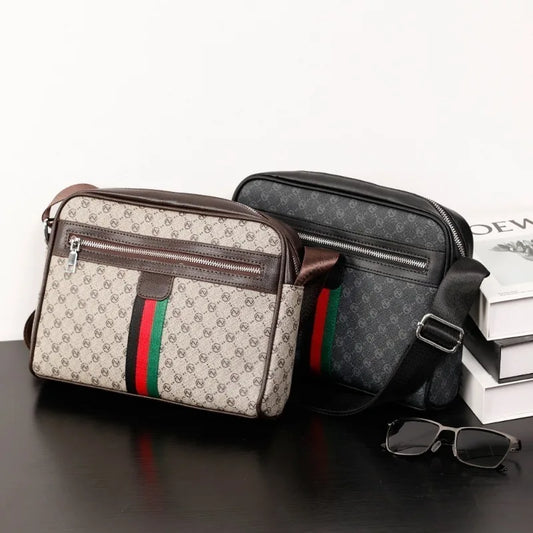 Fashion Men's Luxury Brand Crossbody Bag | Sophisticated Letter Printed Shoulder Messenger Bag | High-End Designer Sling Satchel | Versatile Men’s PU Leather Side Bag with Smart Partitioning Luxegan