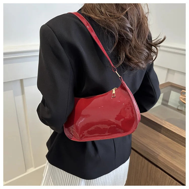 Soft Patent Leather Hobo Shoulder Bag | Korean Fashion Commuting Bag Luxegan