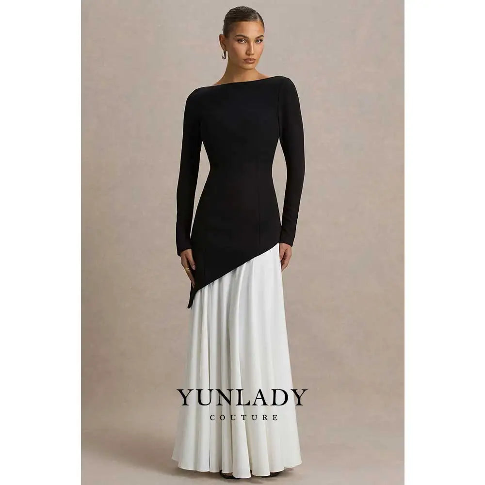YUNLAN Gorgeous Saudi Arabian Ivory High Neck Custom Satin Wedding Dress 2025 Muslim Women's Formal Party Black Long Sleeve Gown