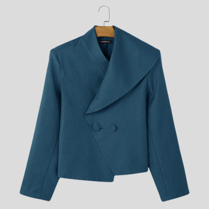 Men’s Asymmetrical Collar Casual Blazer | Sophisticated Solid All-Match Loose Silhouette | Elegant "Single Button" Handsome Suit | "Dignified" Tat-Woven Polyester for Radiant Versatile Styling Luxegan