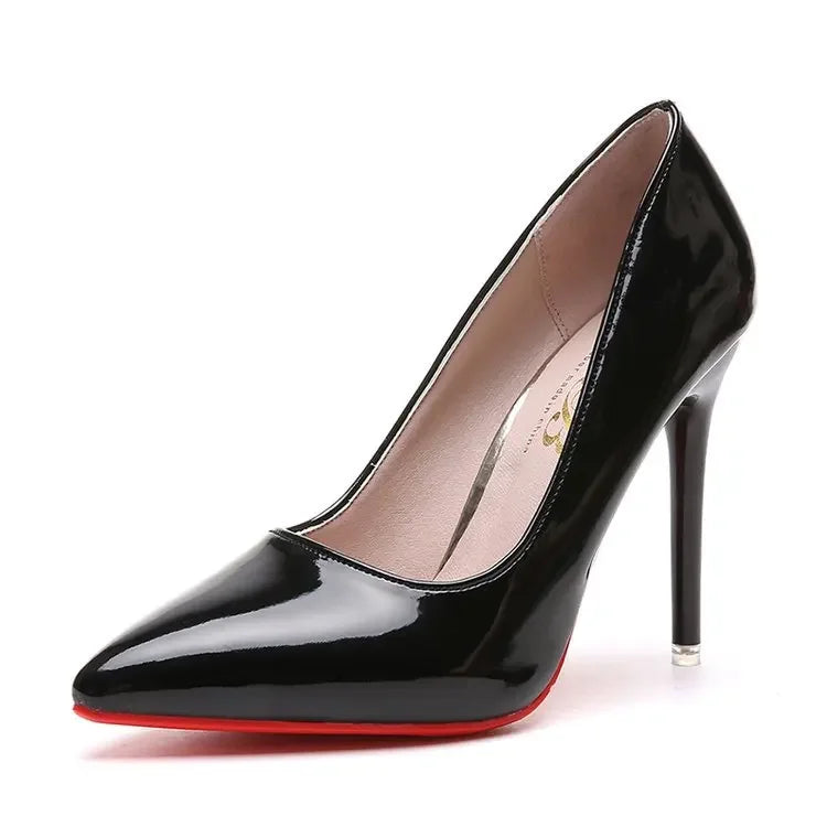 Concise Flock Stiletto Pumps | Sophisticated 11.5cm Pointed Toe High Heels | Elegant "Big Size" 35–45 Wedding Shoes | "Dignified" Classic Red & Gray Office Pumps for Radiant Versatile Styling Luxegan