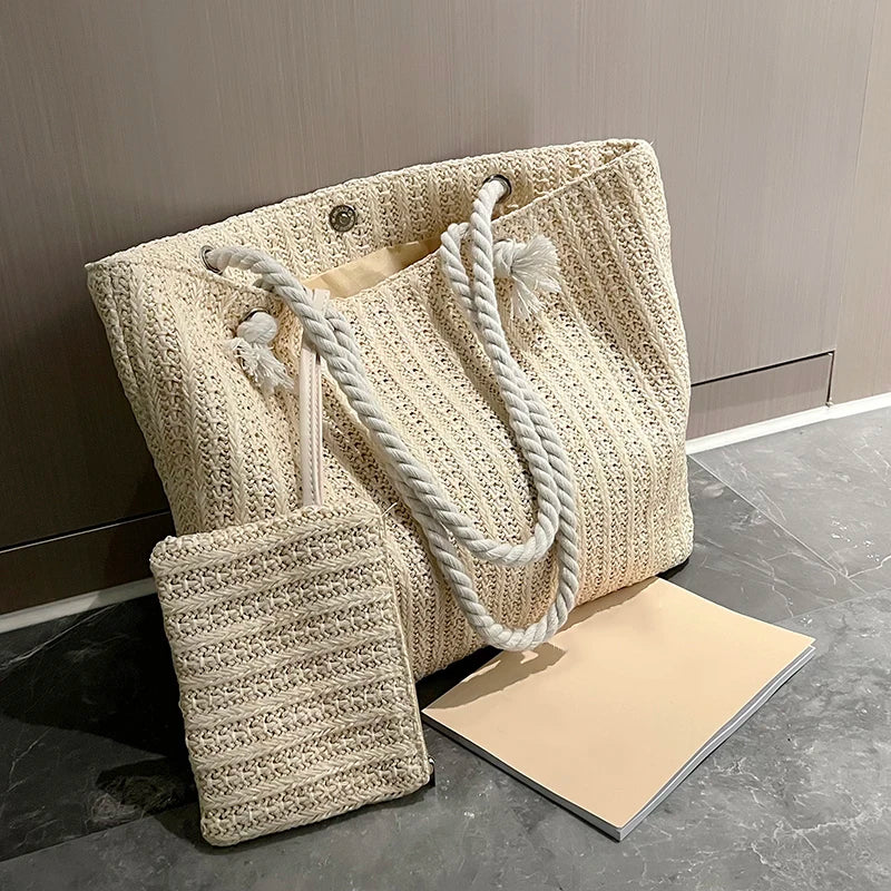 Fashion Large-Capacity Straw Tote | Sophisticated Handmade Woven Bali Purse | Elegant Designer Summer Beach