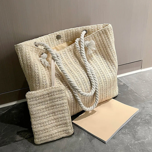Fashion Large-Capacity Straw Tote | Sophisticated Handmade Woven Bali Purse | Elegant Designer Summer Beach Bag | "Dignified" Structured Bohemian Handbag for Versatile Vacation Styling Luxegan