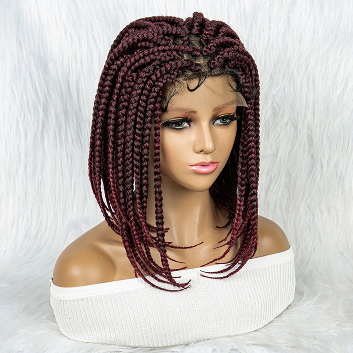 Pelucas trenzadas Bob para mujeres negras Peluca de encaje completo con trenzas estilo cornrow Peluca sintética de encaje frontal con trenzas de caja sin nudos con cabello de bebé