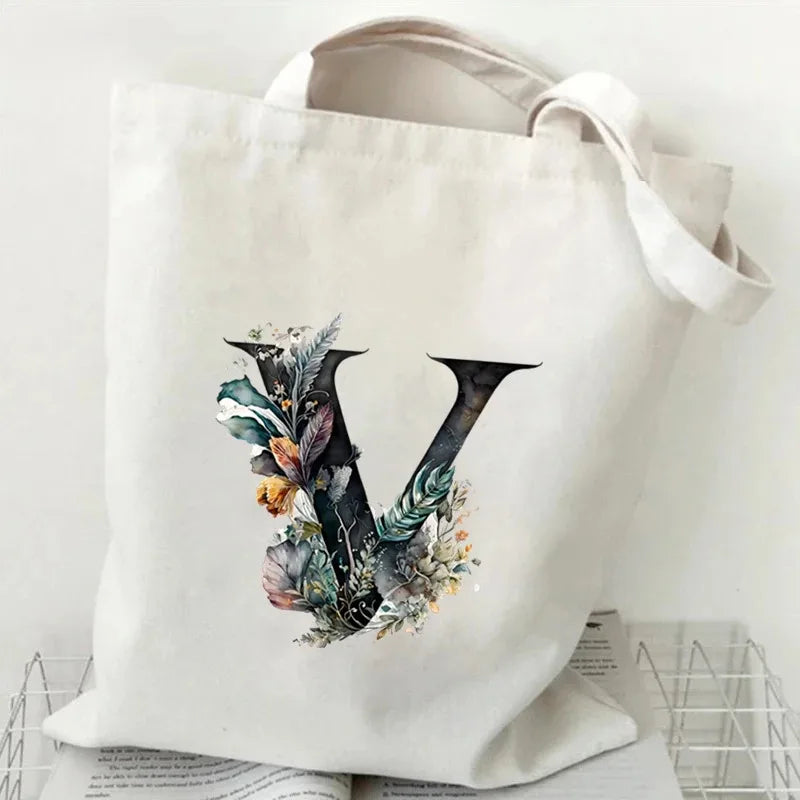 Harajuku Letter & Flower Canvas Tote | Eco Reusable Shopping Bag Luxegan