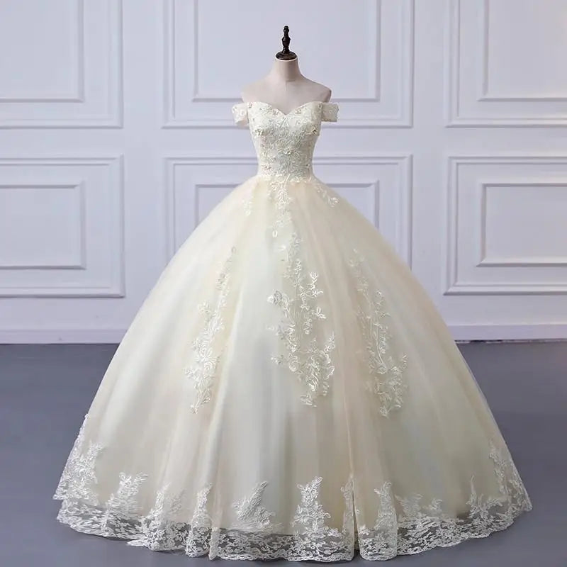 Luxury Floral Tulle Quinceañera Ball Gown | Off-The-Shoulder Sweet 15 Party Dress | Floor-Length Embroidered Lace Princess Dress Luxegan