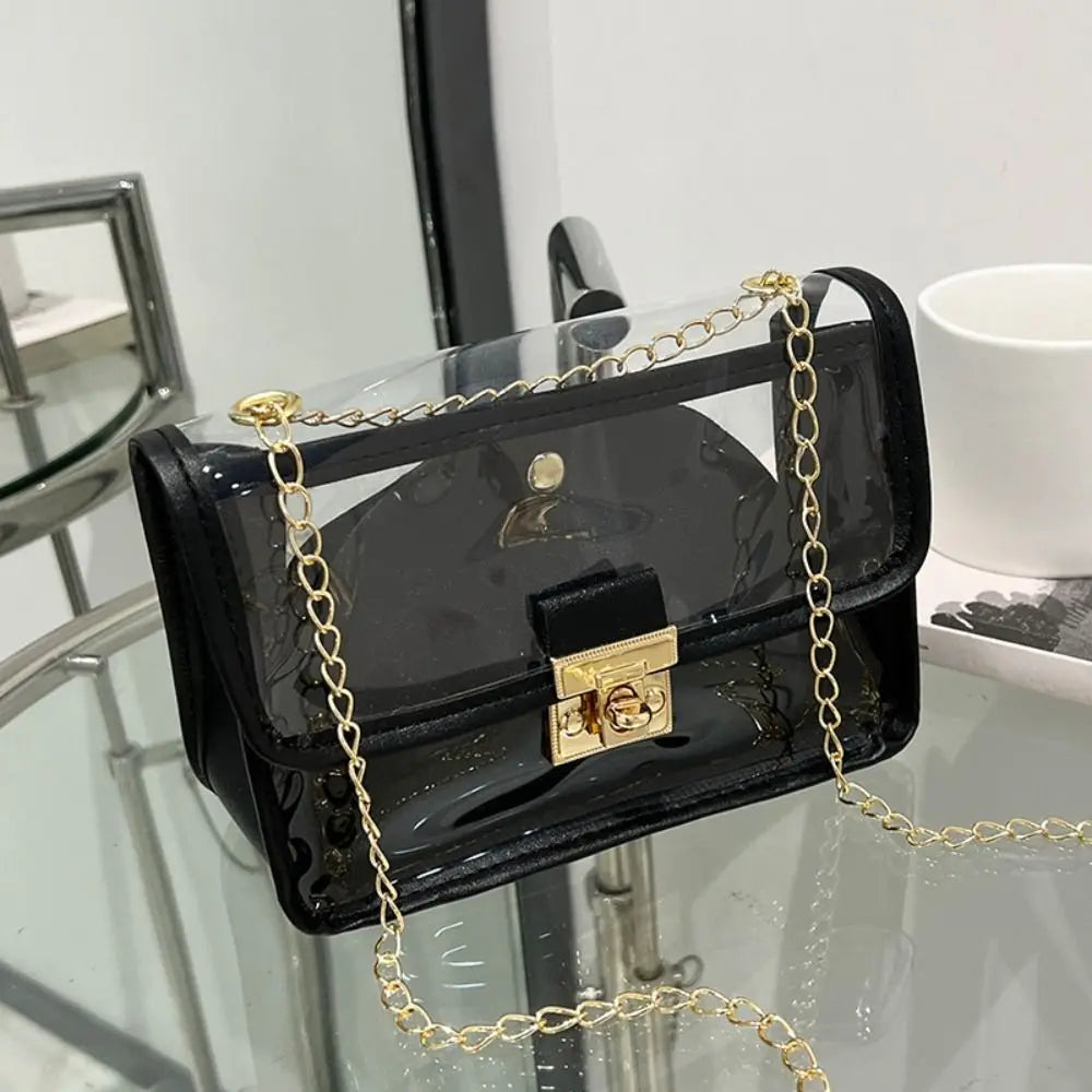 Transparent PVC Jelly Bag | Sophisticated Candy-Color Square Handbag | Elegant Casual Letter-Detail Crossbody | "Dignified" Modern Tote for Versatile "Chic" Styling Luxegan